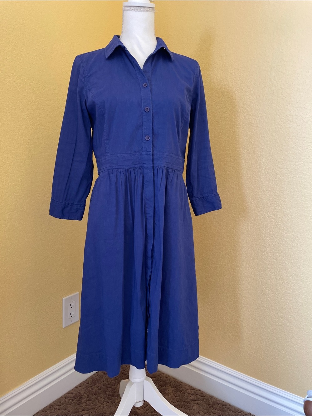 Eileen Fisher Deep Blue Button-Front Midi Shirt Dress SZ XS